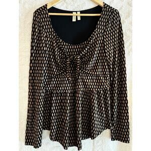 ANTHROPOLOGIE MEADOW RUE Long Sleeve Top Scoop Neck Black Tan Size Medium